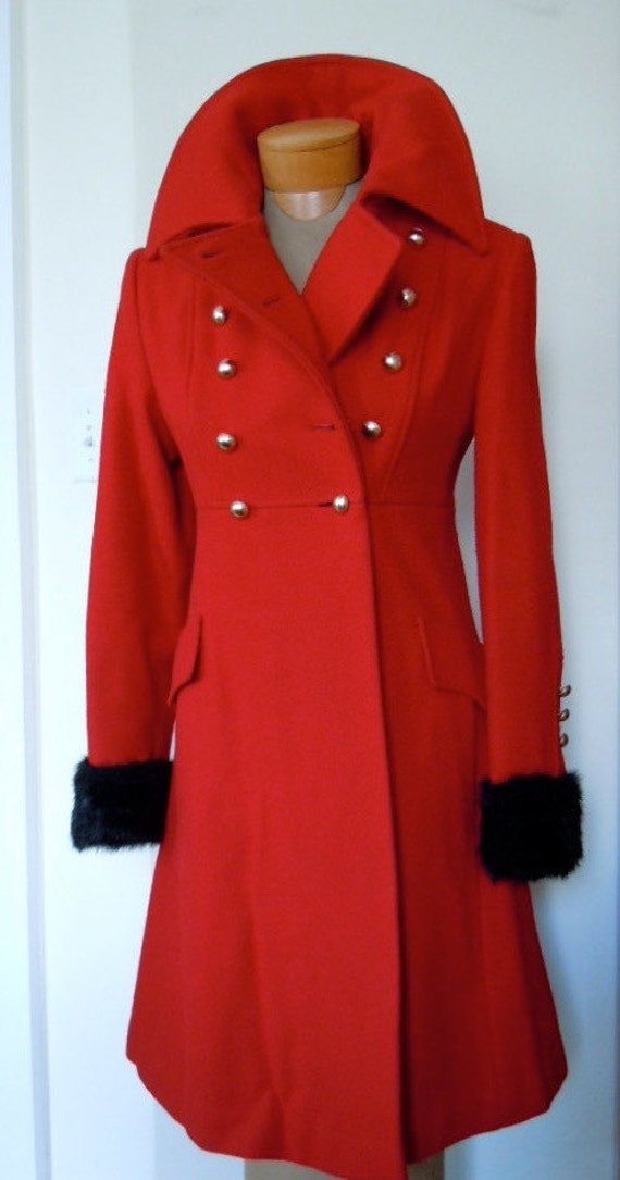 1960s red Swiss cross military winter coat faux fur by TeKalliste