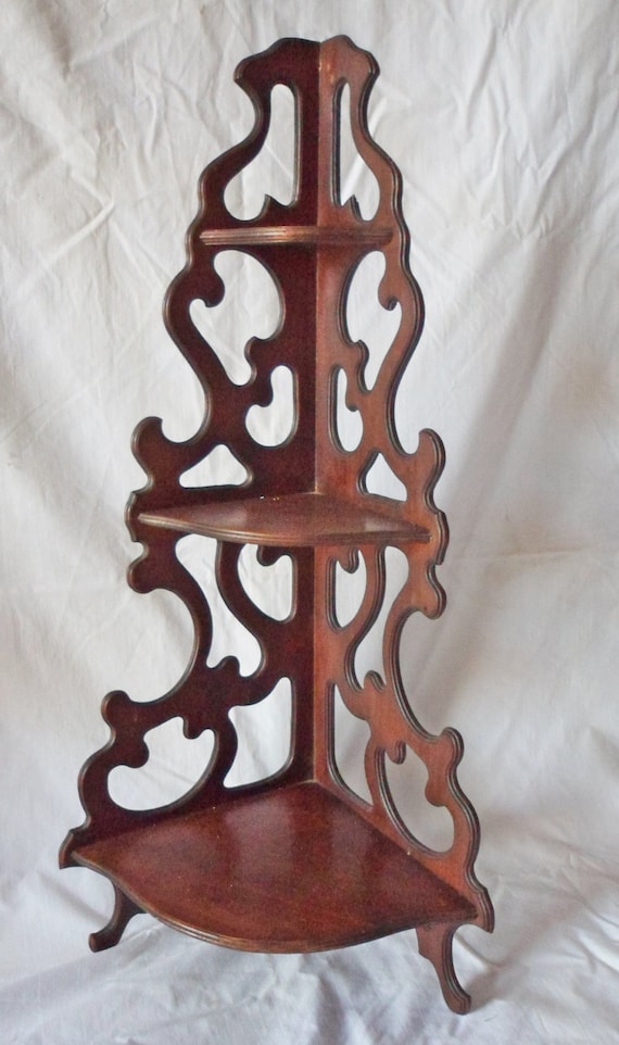 Antique Fretwork Small Corner Curio Shelf 24 high