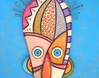 Kooper, Original Found Object Sculpture, Wall Art, Wood Carving, Wall Decor, Mask, by Fig Jam Studio