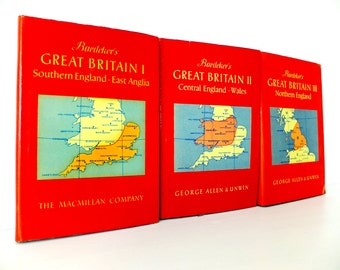 3 Great Britain Vintage travel books, Set of 3 Baedeker's Guides to Great Britain, British Guidebooks, England Guides