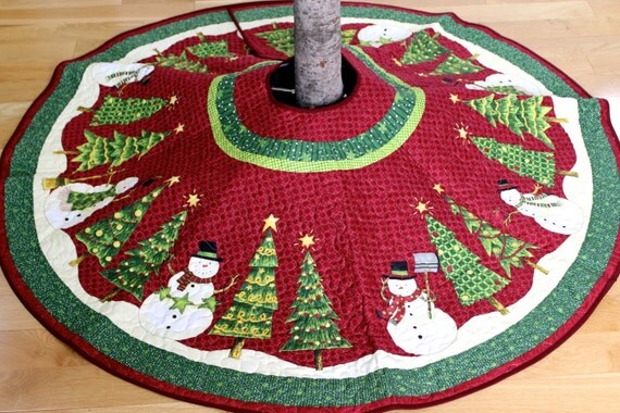 christmas tree skirt whimsical quilted snowman ready to ship christmas tree skirt whimsical quilted snowman ready to ship