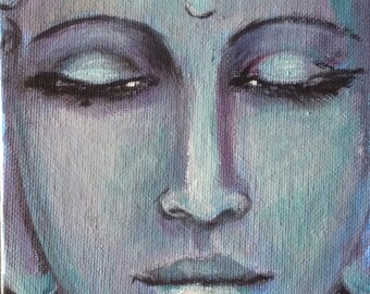 Blue Buddha painting meditation art zen original art 7 x 5&quot; - il_340x270.807858766_4cf5