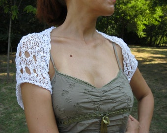 COTTON SHRUG ....Elegant Hand Knitted Summer Shrug in White
