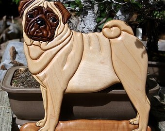 Hardwood Pug Intarsia Wall Art