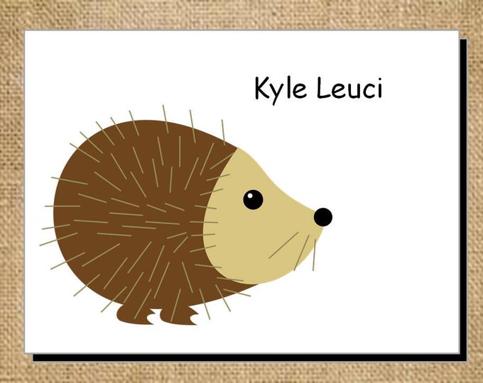 Set of Personalized Cute Porcupine Folded Note Cards - Thank You Cards - Blank Cards - Brown and Tan Porcupine Stationery