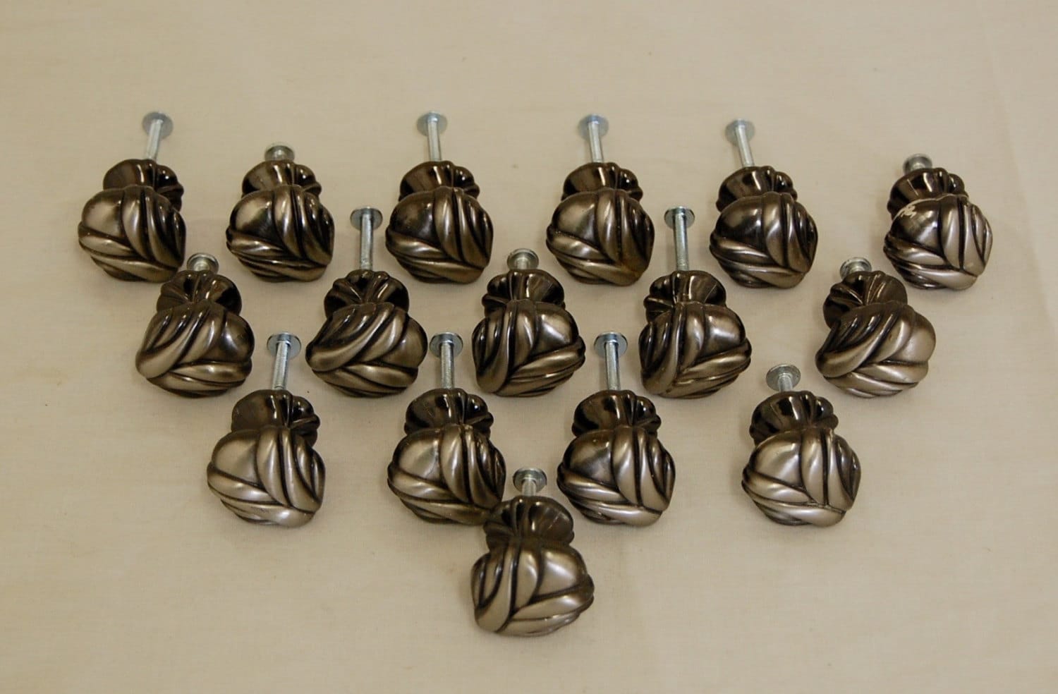 16 Vintage Antique Silver Satin Pewter Hardware Drawer Cabinet Knobs