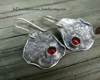Reticulated sterling silver earrings,rustic,turquoise,red Carnelian,moonstone,citrine,denim lapis,hand fabricated,artisan metalsmith jewelry