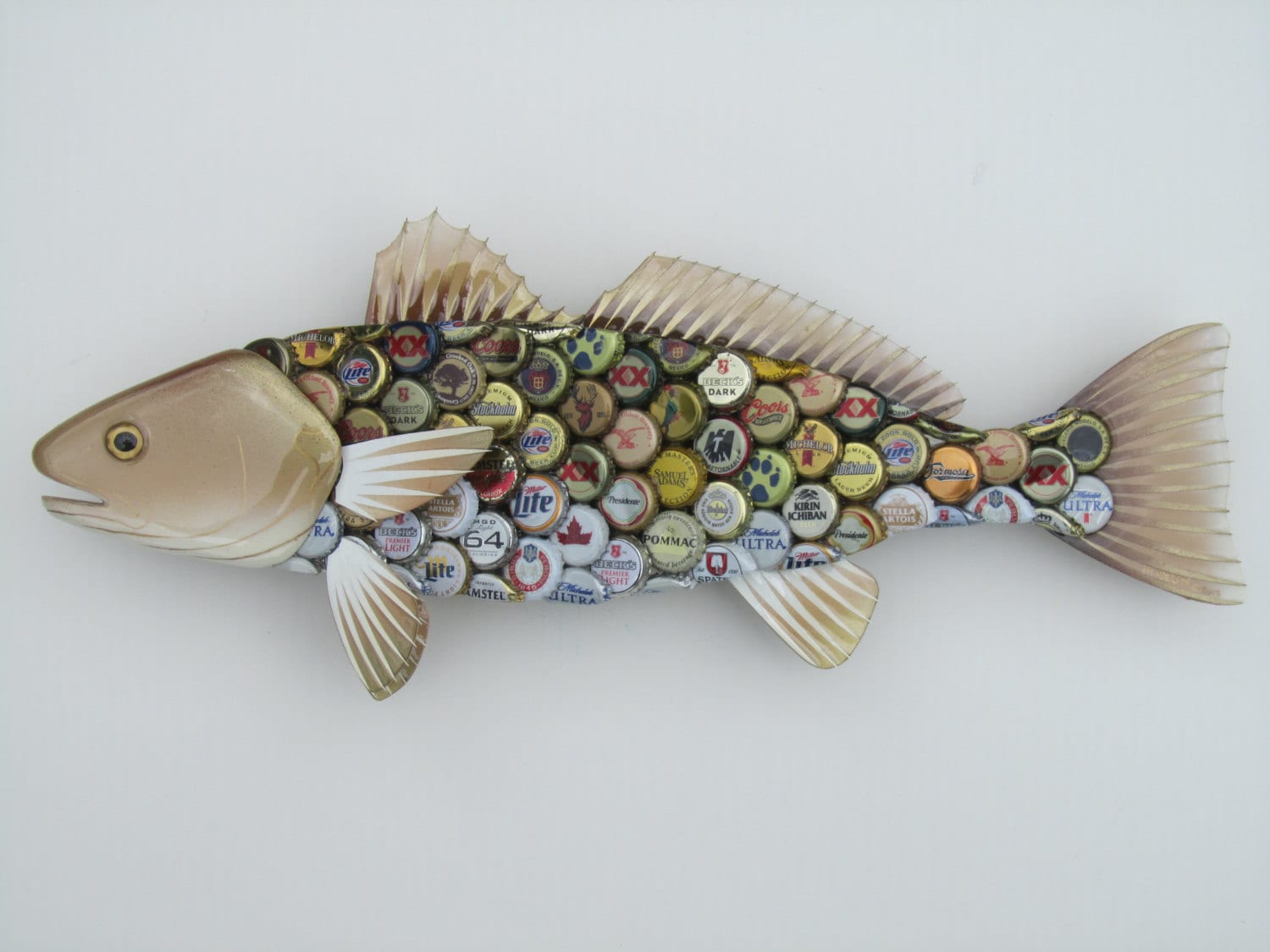 Upcycled Bottlecap Red Fish Art Beer Bottle Cap Red Drum Art