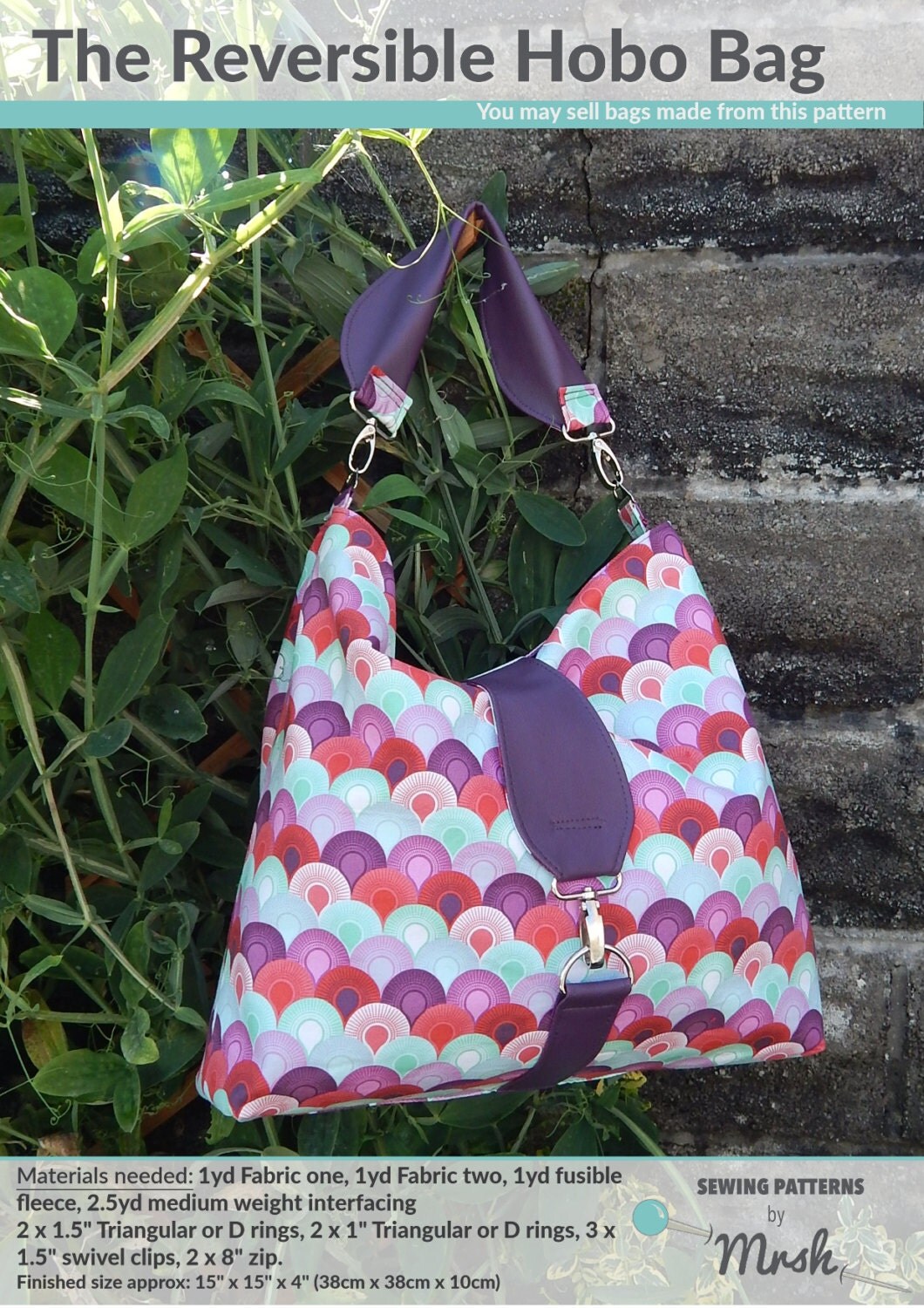 The Reversible Hobo bag PDF Sewing Pattern by Mrs H