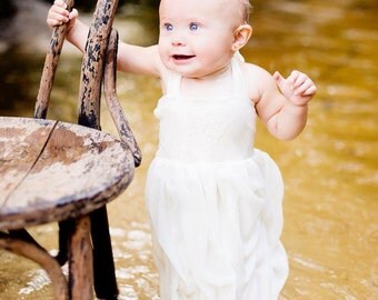 Ivory Chiffon-Jersey Girl Dress with lining and lace layered top Children gown, Matching to Chiffon Maternity Gown