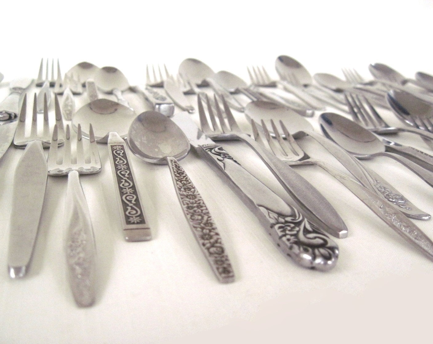 Mismatched Stainless Flatware Set Mid Century Modern
