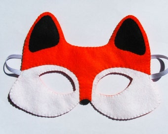 Fox mask kids and adults - Orange Black White felt - handmade forest animal costume for boy girl - dress up play accessory Theatre roleplay