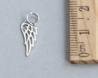 925 Sterling Silver Charm, Angel Wing Charm, Tiny Angel Wing Charm, Sterling Silver Angel Wing, Bird Wing Charm, 14mm ( 1 piece )