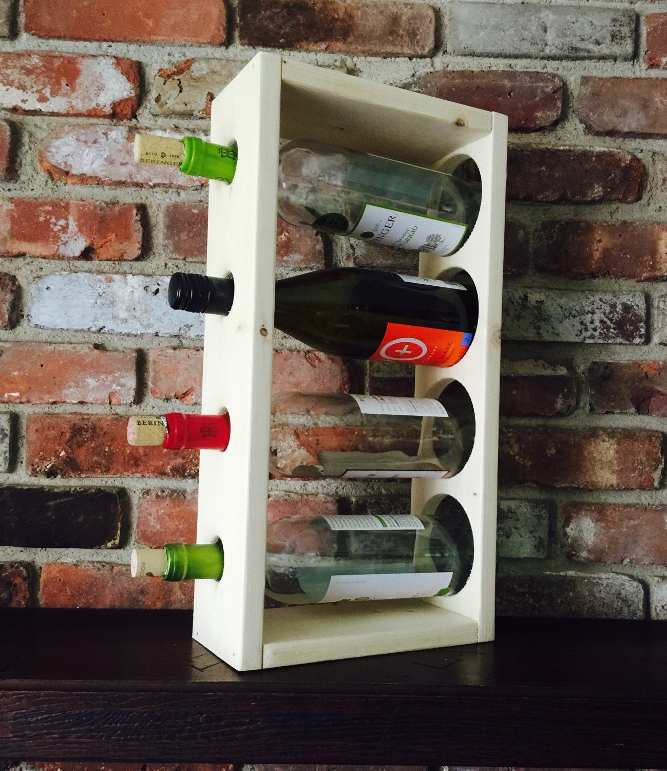 Counter Top Wine Bottle Holder Holds 4 Bottles Solid Pine