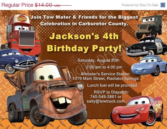 Mater Birthday Invitations Tow Mater by LifesDigitalDesigns