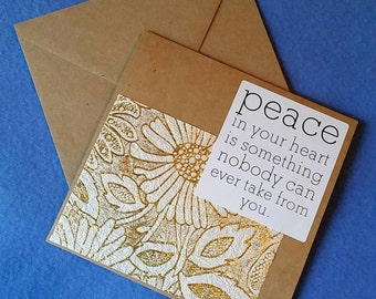Peace in Your Heart - Square Blank Card - Recycled Handmade Paper & Kraft Paper