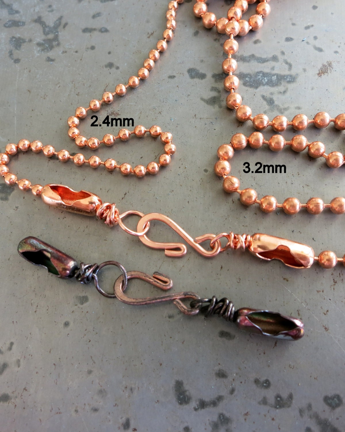 BALL CHAIN Handmade Clasp for 2.4 or 3.2mm Ball Chain Choice