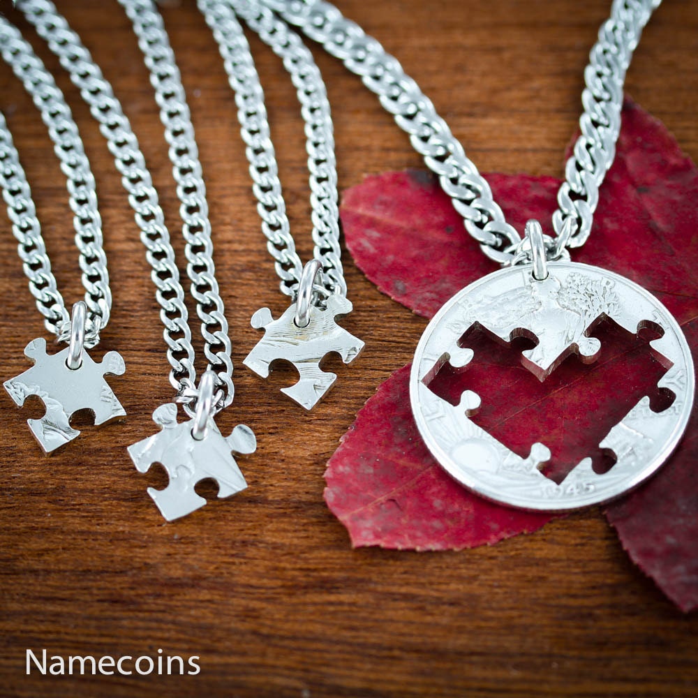 4 Best Friends Puzzle Piece Necklaces cut from heart BFF