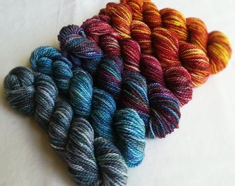 Gradient Yarn Set, 70/30 SW Merino/Silk Fingering Weight Yarn, "Reading by the Fire" (Dyed to Order)