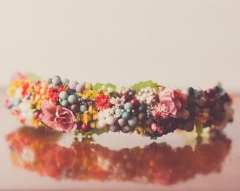 Floral Crown - Flower Halo in Colorful Flowers - Flowergirl hairpiece - Newborn Photo Prop - Wedding Crown - Floral Hairpiece