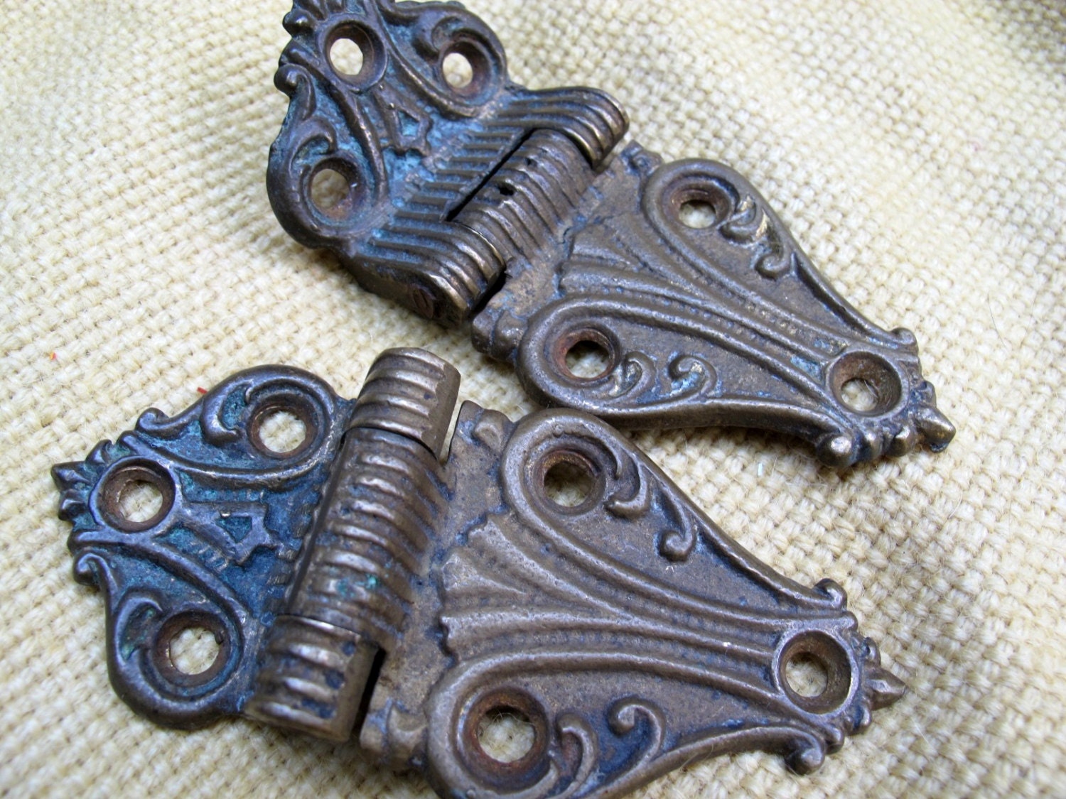 Antique cast brass ice box hinges pair / by SandrasCornerStore