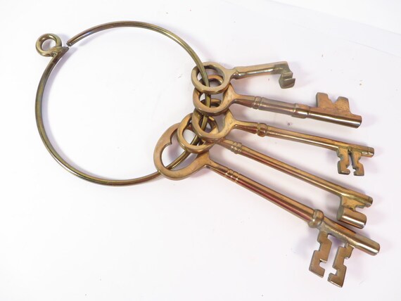 Vintage Large Brass Keys on Ring Brass Key Wall by PherdsFinds