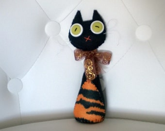 Stuffed Halloween Black Fraidy Cat Plush Plushie Softie Stuffed Animal Ooak Gift Doll Cute