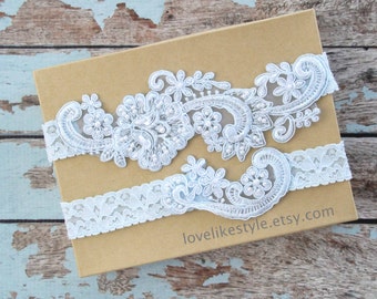Light Blue Pearl Beaded Lace Wedding Garter Set , Light Blue Lace Garter Set, Toss Garter ,Wedding Garter Set,Something Blue / GT-53B
