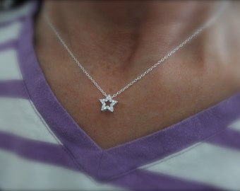 SALE - Cz silver Star necklace - open cz star necklace