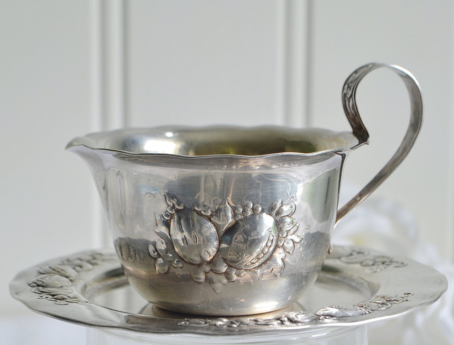 Creamer with tray, vintage Swedish serving set, Nils Johan silver plate