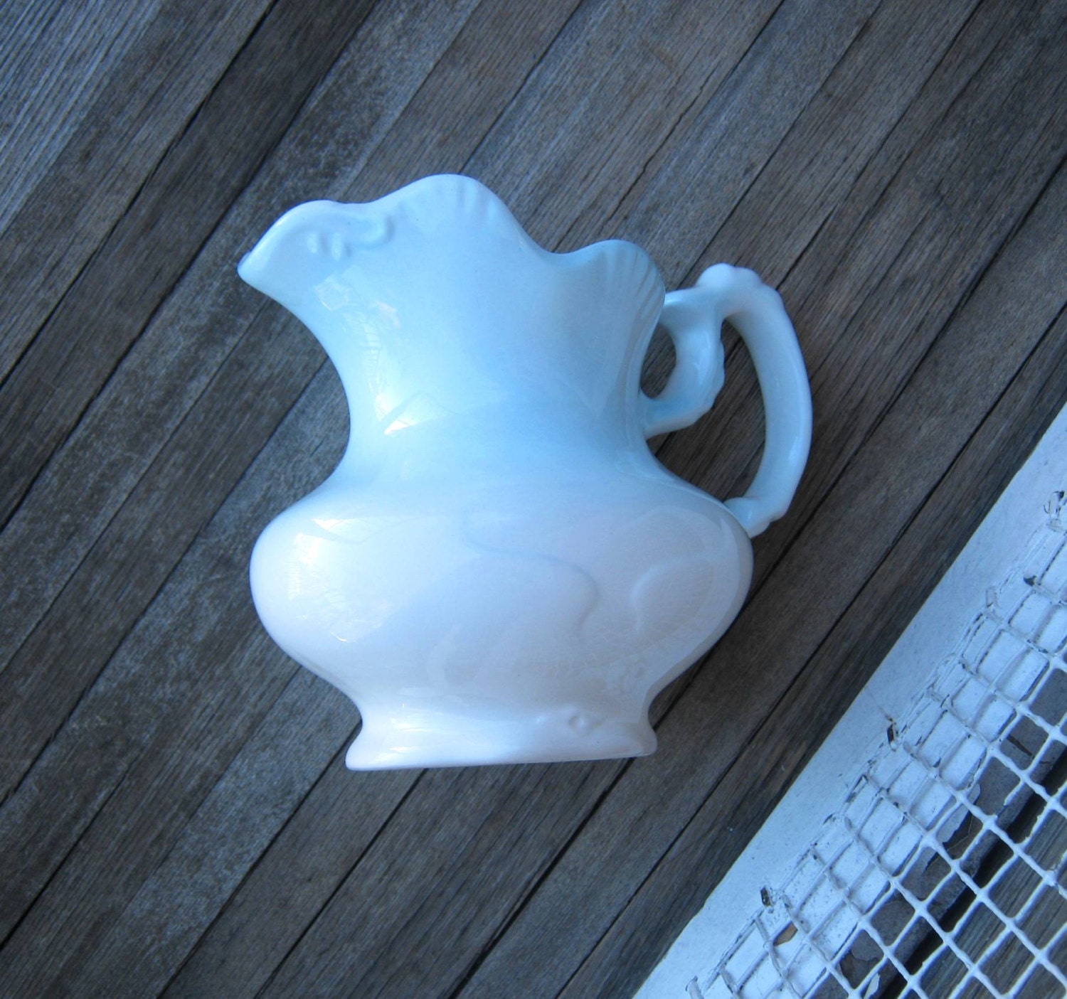 Cottage Chic White with Baby Blue Creamer or Small Table Pitcher