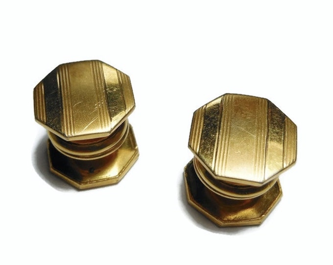 FREE SHIPPING Art Deco cufflinks, 1920's snap link Baer and Wilde Kum-A-Part cufflinks, gold tone matte and glossy finish stripes, Edwardian