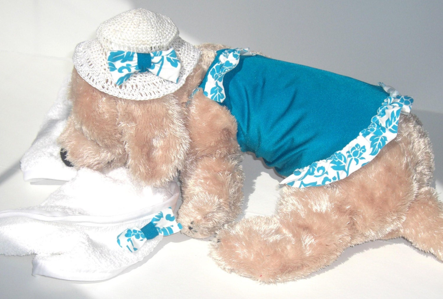 Dog Bathing Suit Aqua 3 piece set Bikinitowelhat set Dog