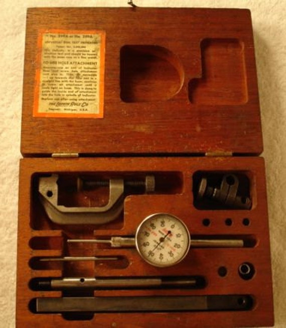 Vintage Lufkin Universal Dial Test Indicator In Wood Box 6