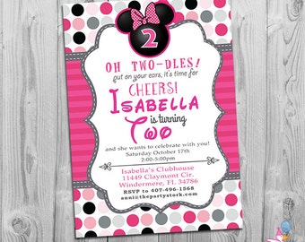 Minnie Mouse Birthday Invitations | Printable Girls Party Invitation | Minnie Mouse 2nd Birthday Invite | Second Birthday, On Sale