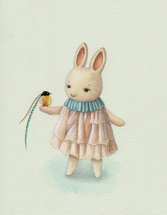 Bunny with a Bird Art Print