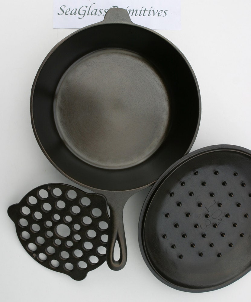 Vintage LODGE Cast Iron Deep Skillet Fry Pan No. 8 w/ Lid