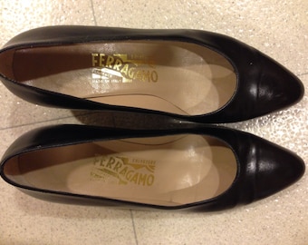 Black Vintage Ferragamo shoes.