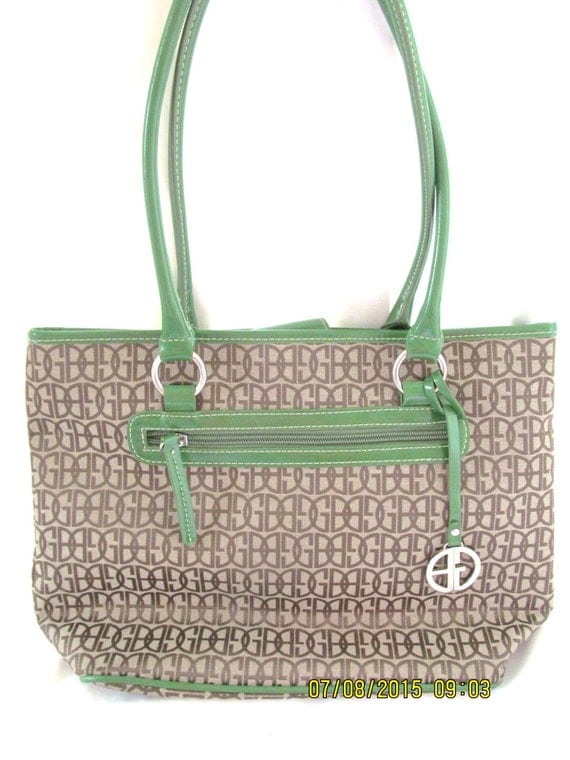 Giani Bernini Khaki Jacquard & Lime Signature Handbag Tote