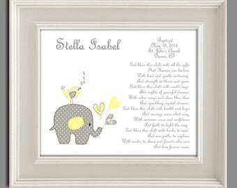 Baptism Gift from Godparents - Baby Girls Christening Gift - Baptism Gift for Goddaughter - Religious Gift - Elephant Nursery Art - PRINT