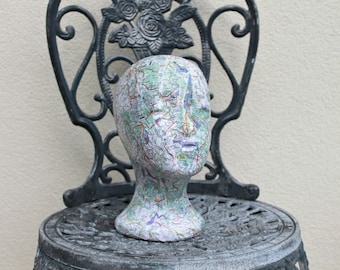 French Map Covered Female Mannequin Head - Shabby Chic, Vintage Style, Shop display, Home Decor, Art