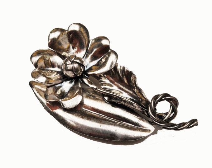 Sterling Flower Brooch - Silver Floral - Vintage Art Nouveau signed Pin