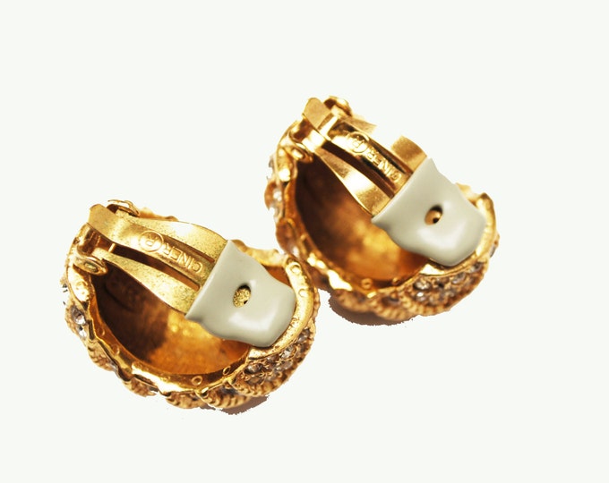 Ciner Clip on Earrings Pave Rhinestone gold