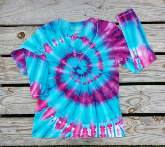 Medium Pink and Blue Tie Dye Long Sleeve Shirt Women's