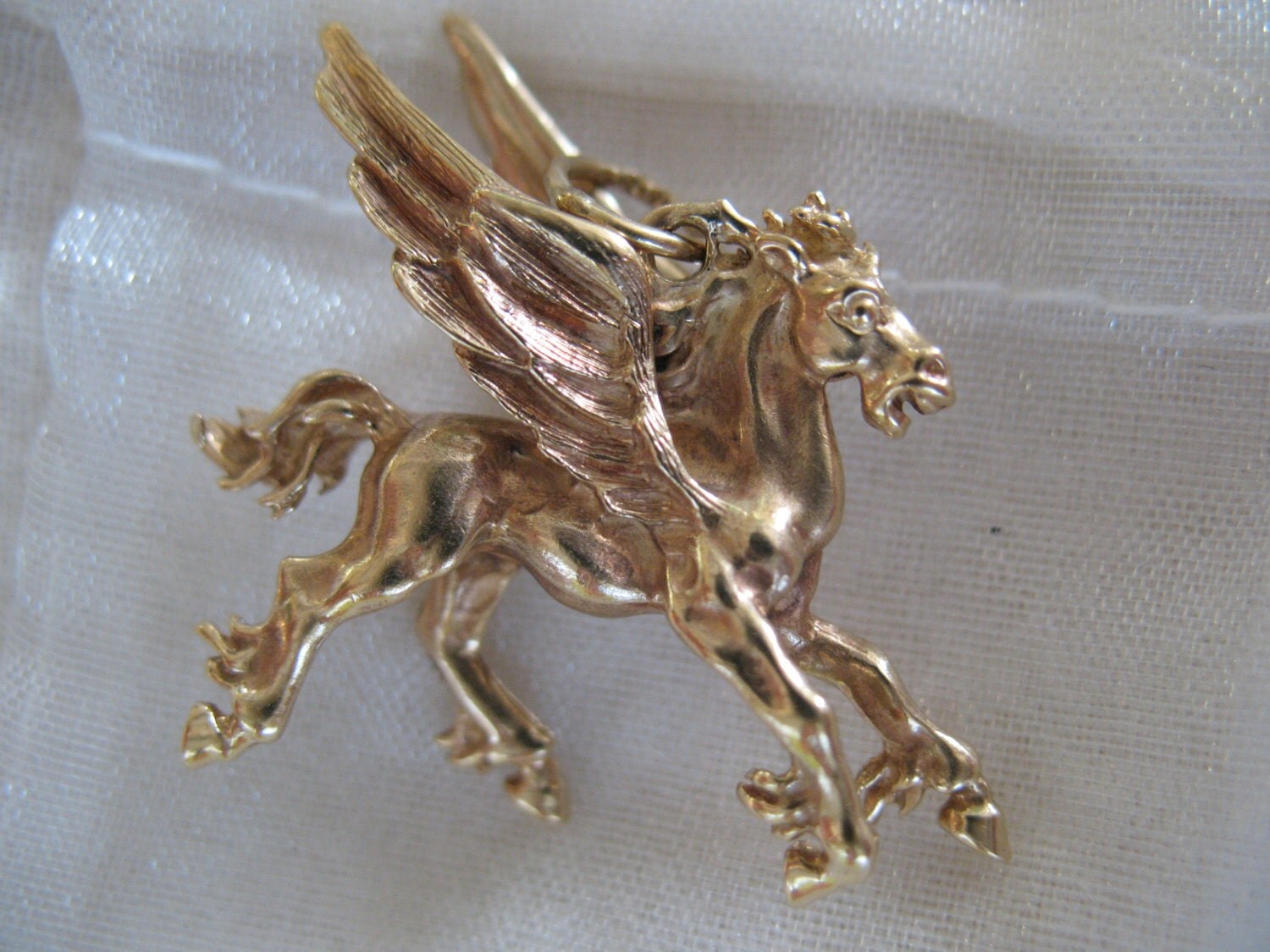 14K Gold Pegasus Winged Horse Pendant Charm