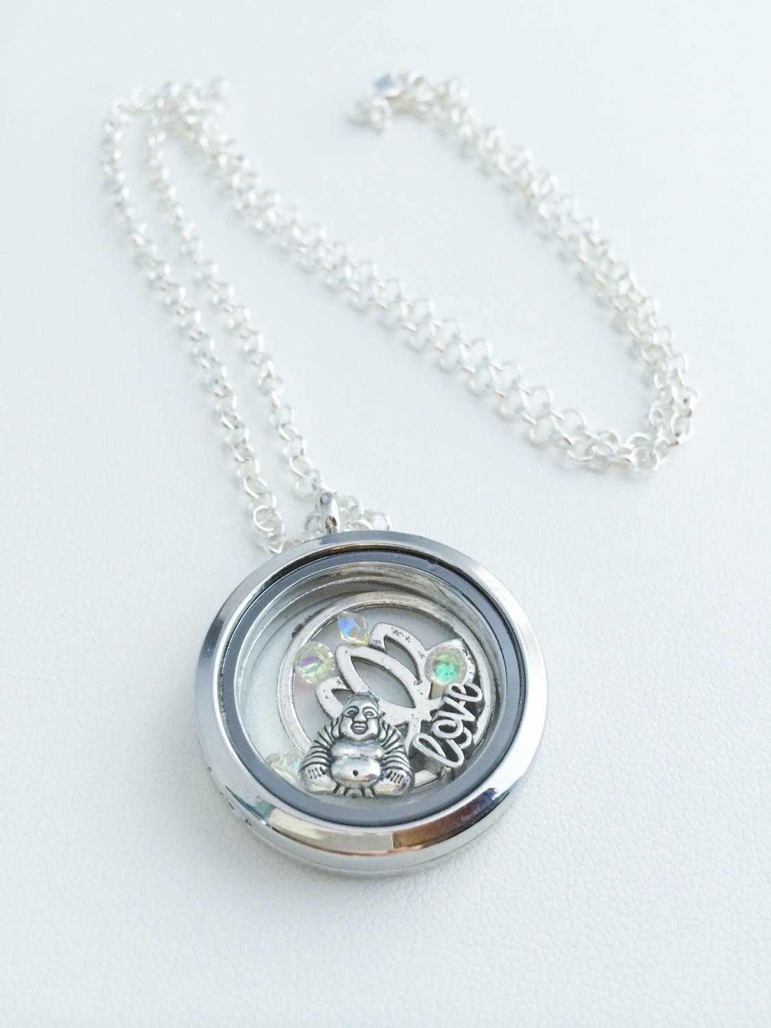 Namaste necklace lotus pendant memory locket by AlyChrisBoutique