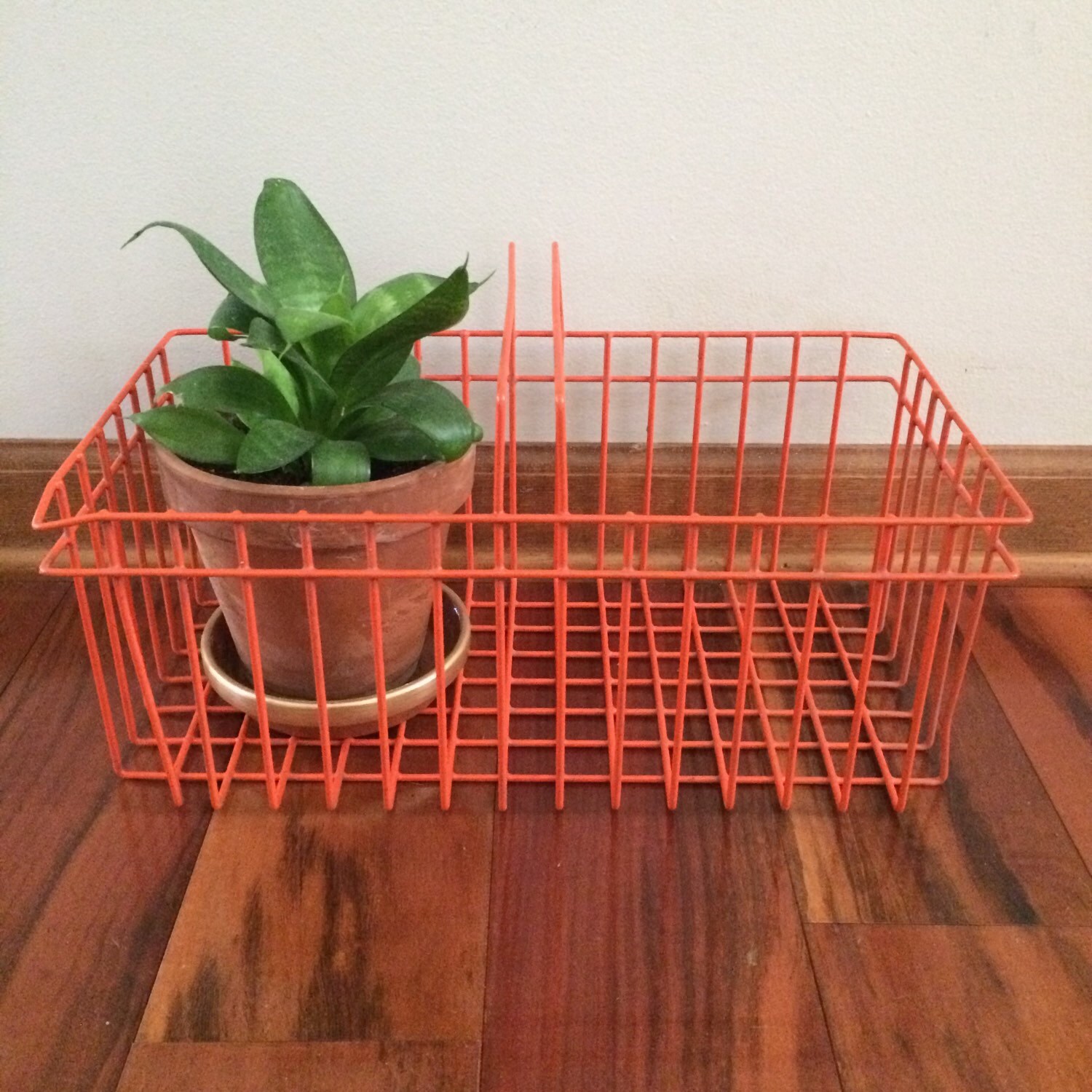 Vintage orange wire basket, red basket, industrial storage Haute Juice
