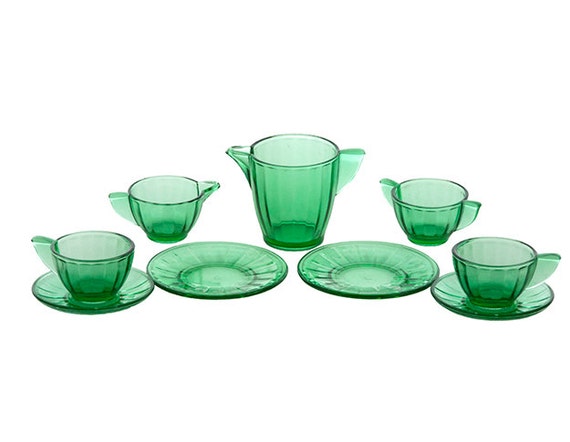 depression glass childs tea set