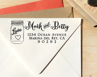 Mason Jar rustic address stamp, calligraphy, garden wedding, wedding stamp, save the date stamp, custom gift, wedding gift, housewarming