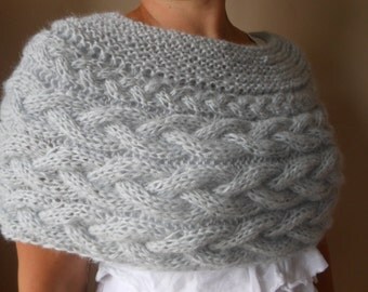 Cable Knitted Shawl Capelet Wedding Shrug Poncho Neck Warmer Grey Choose Color